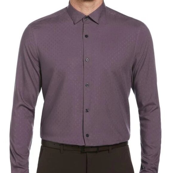 Perry Ellis Wine Geo Dobby Button-Down Shirt - Picture 1 of 2